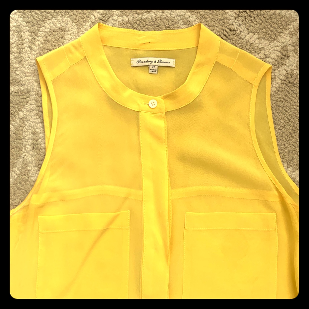 Yellow Silk Sleeveless Button Down From Aritzia